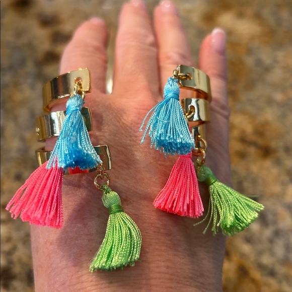 Lilly Pulitzer Gold-Tone Bangle Bracelets with Colorful Tassels - Set of 3 - Picture 4 of 4